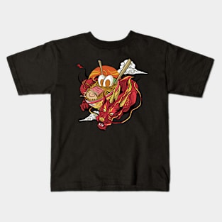 Japanese Dragon With Ramen Bowl Kids T-Shirt